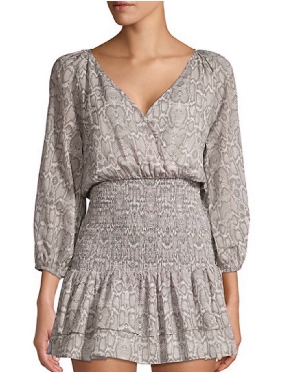 SUBOO Gray Snake-Print Smocked Waist Mini Dress -NWT